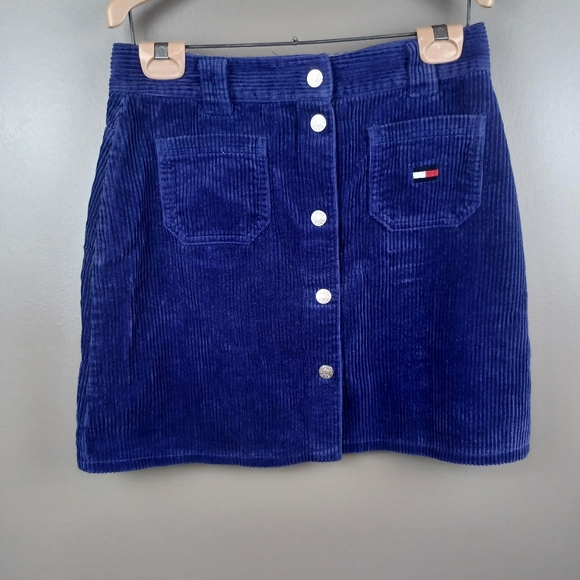 Tommy Hilfiger Skirts Tommy Jeans Mini Skirt Corduroy Blue Full Button Y2k Poshmark